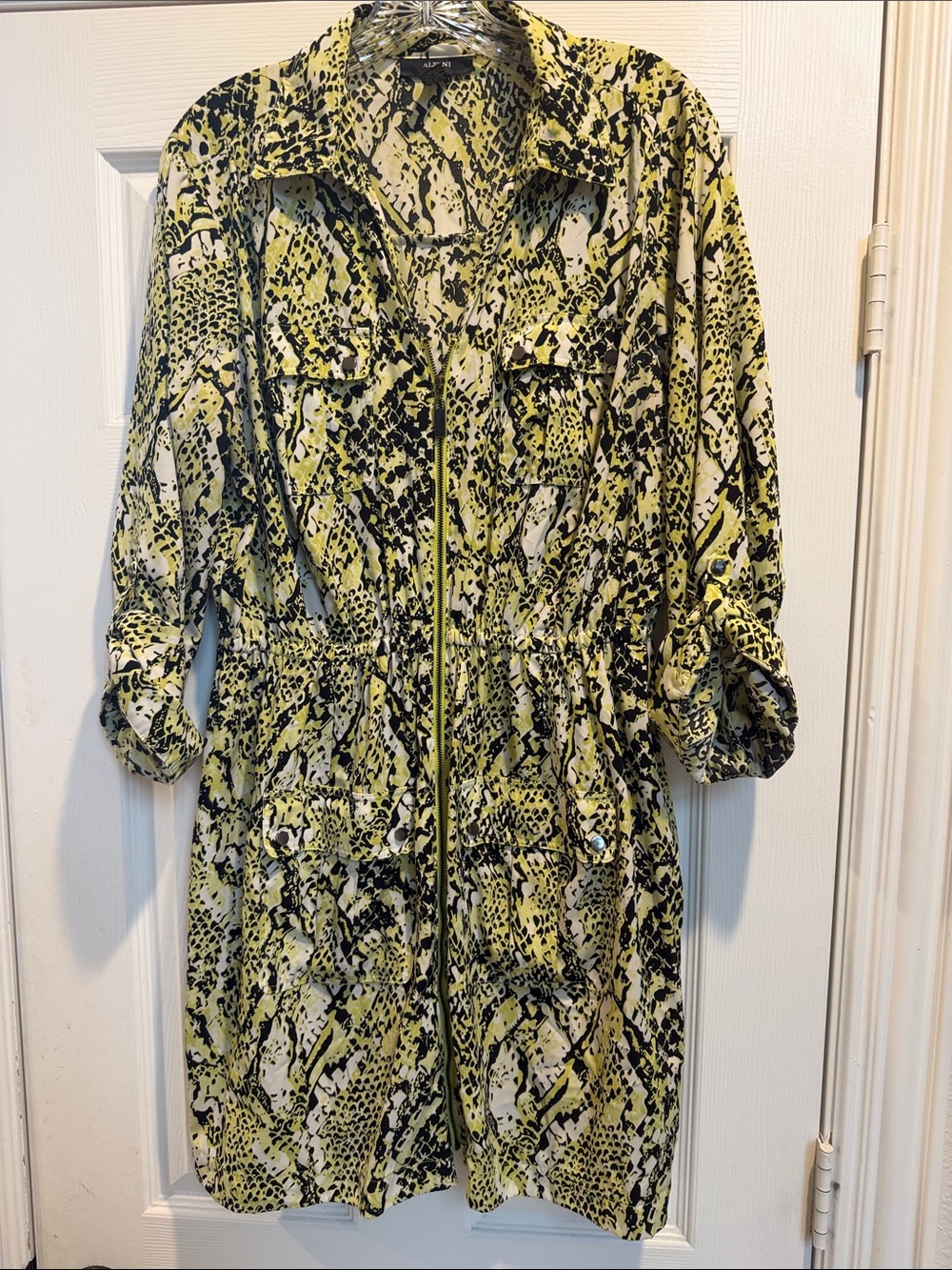 Alfani Neon Yellow and Black Snake-Print Dress Sz 16